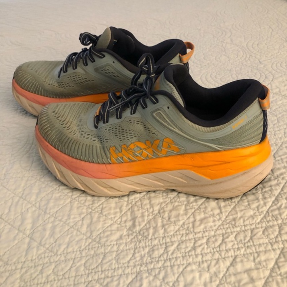 Hoka One One Gray and Orange Athletic Shoes with Maximalist Cushioning